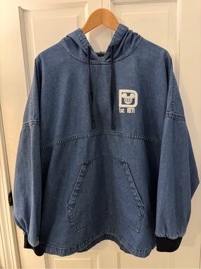 Disney Spirit ‎ Jersey Hooded Denim Long Sleeve Pullover FrontPocket  Size L